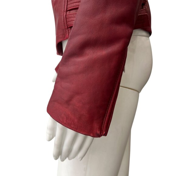 $1200 IRO Red Leather Han Slim Cropped Zip Moto Jacket size 2/IT 38 - Picture 12 of 15